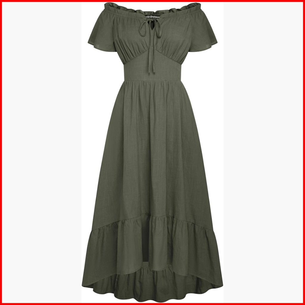 Off Shoulder Cotton Midi Dress With Smocked Waist And Pockets